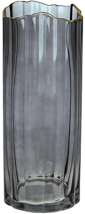 Ваза стеклянная Гетсби с золотой каймой 12х30 см Дымчато-серый