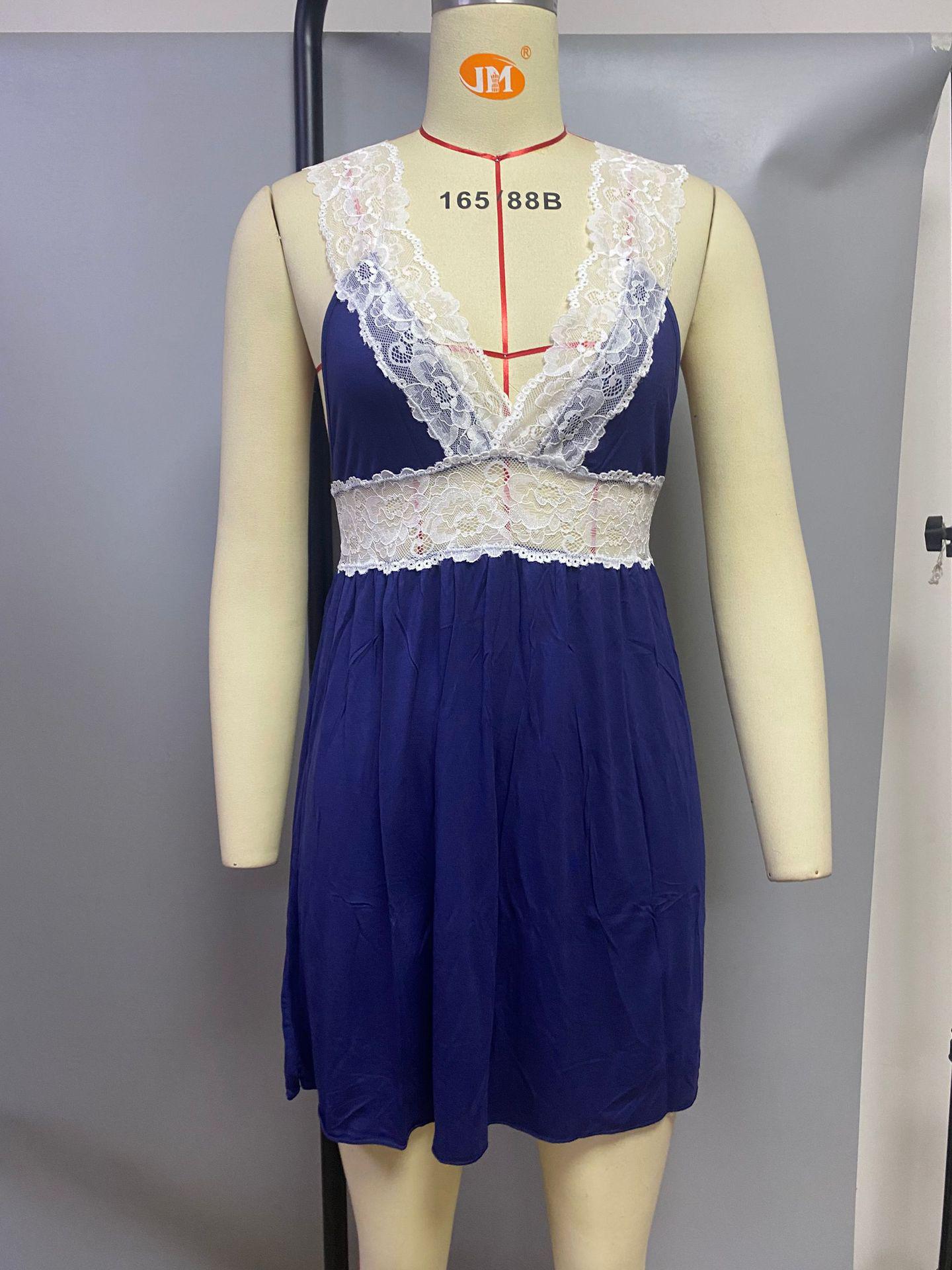 Ночнушка з білим мереживом S Синій (649373817413) - фото 4