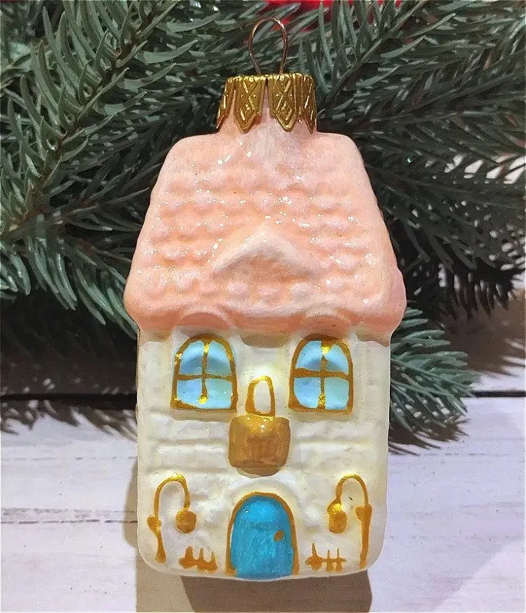 Игрушка новогодняя елочная Домик большой Розовый