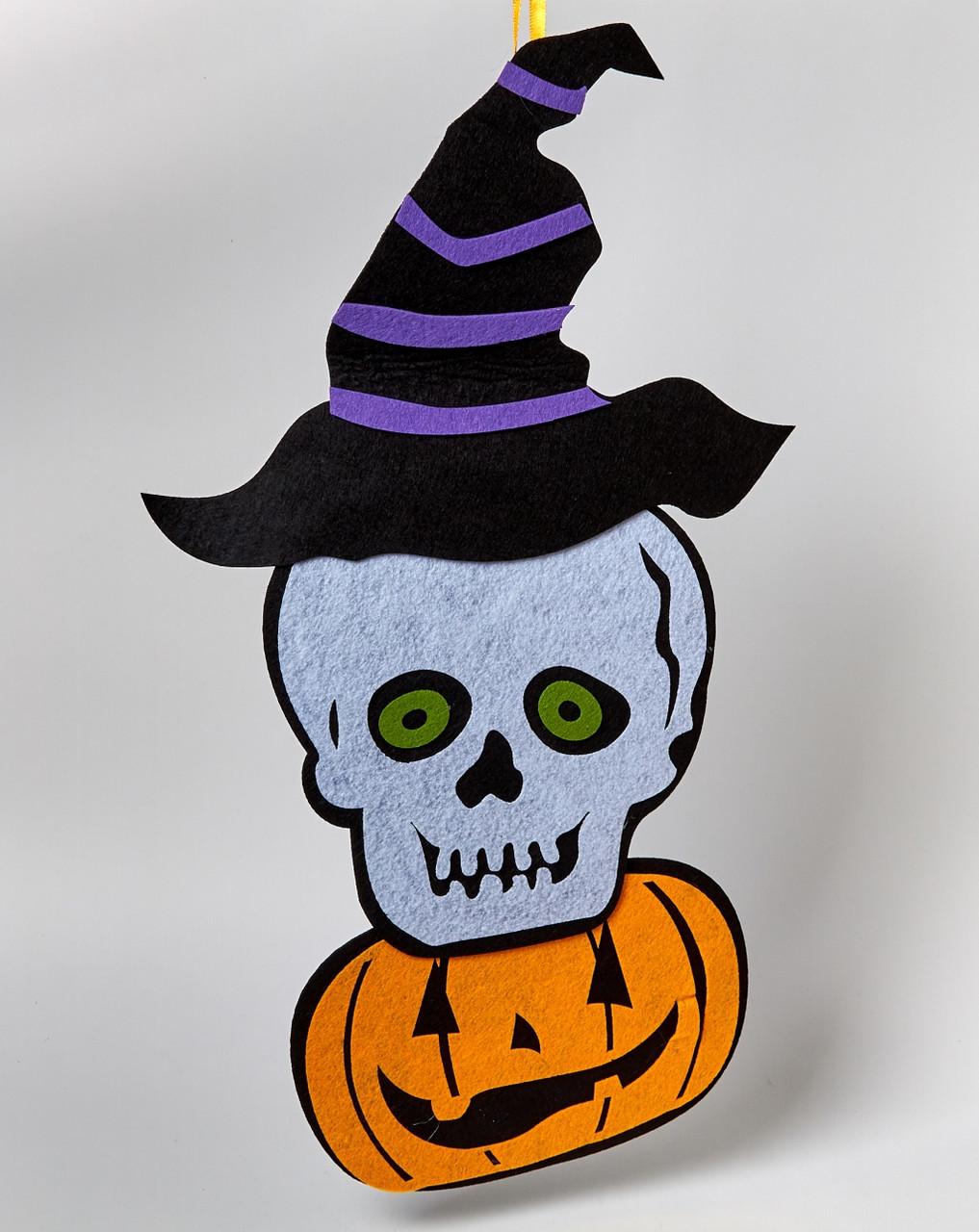 Фетровая подвеска Череп с тыквой на Хэллоуин 51х28 см