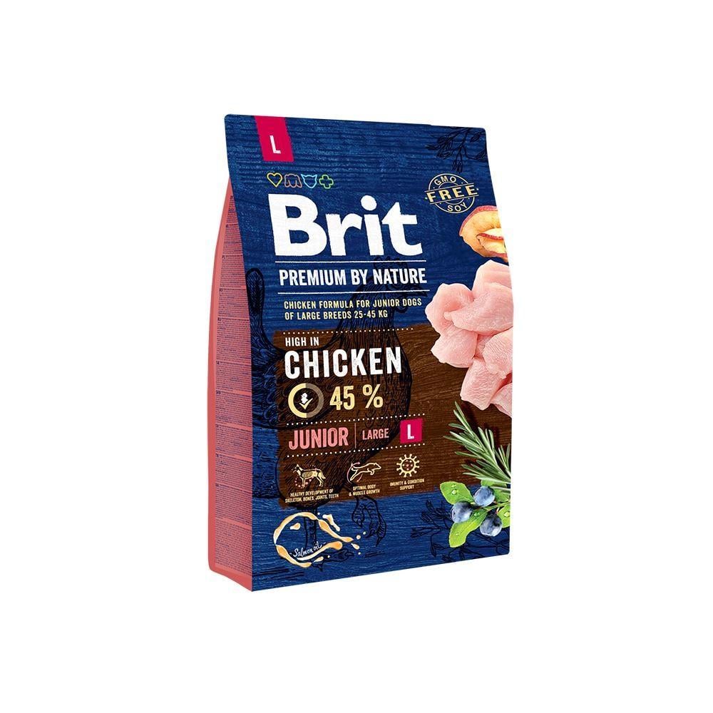 Корм сухой Brit Premium Dog Junior L для щенков и молодых собак больших пород от 1 до 24 месяцев весом 25-45 кг с курицей (8595602526420)