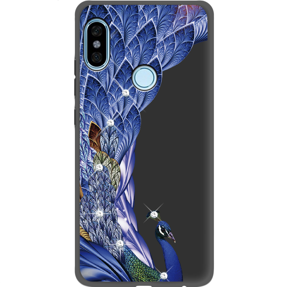 Чехол BoxFace Xiaomi Redmi Note 5 / Note 5 Pro Павлин со стразами Черный силикон (32971-rs7-34771)