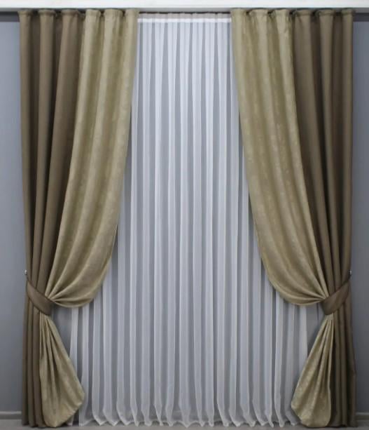 Комплект комбинированных штор 1,5х2,7 м 2 шт. Коричневый/Золотистый (014дк/277-1284ш)