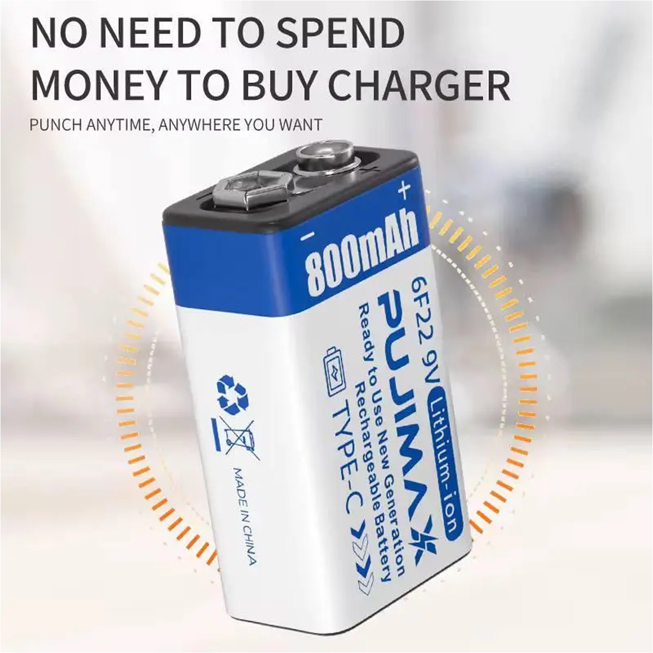 Акумулятор крона PUJIMAX 9V 800 mAh Li-Ion USB type-C 2 шт. (1801370) - фото 4
