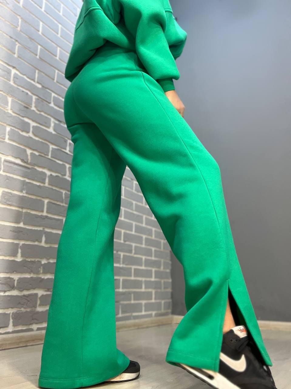 Костюм женский QUZEN 472-472 пилот брюки палаццо широкие флис S Зеленый (758) - фото 4