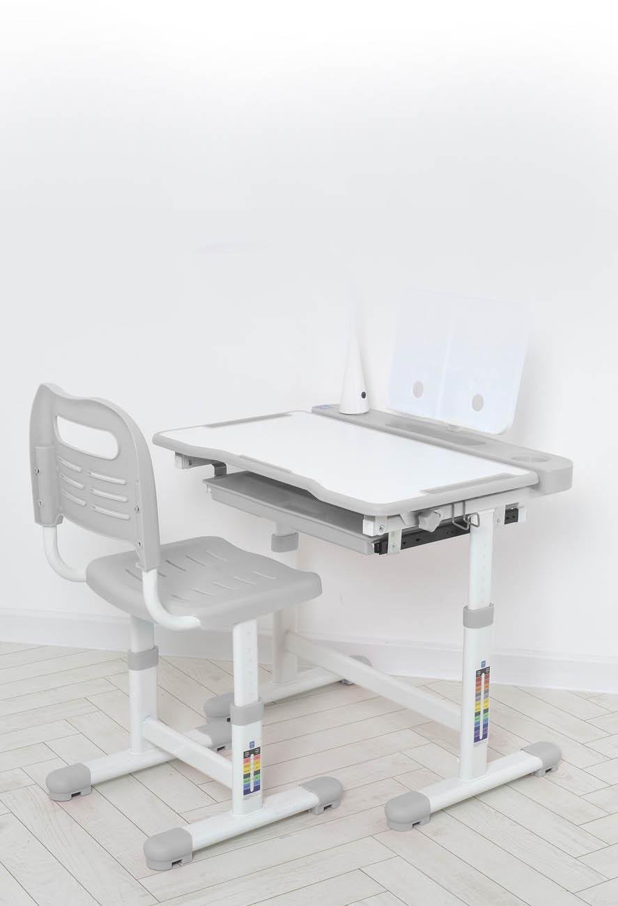 Детская парта одноместная со стульчиком Bambi регулируемая с лампой и подставкой для книг M Бело-серый (5068-11) Детская парта одноместная со стульчиком Bambi регулируемая с лампой и подставкой для книг M Бело-серый (5068-11)