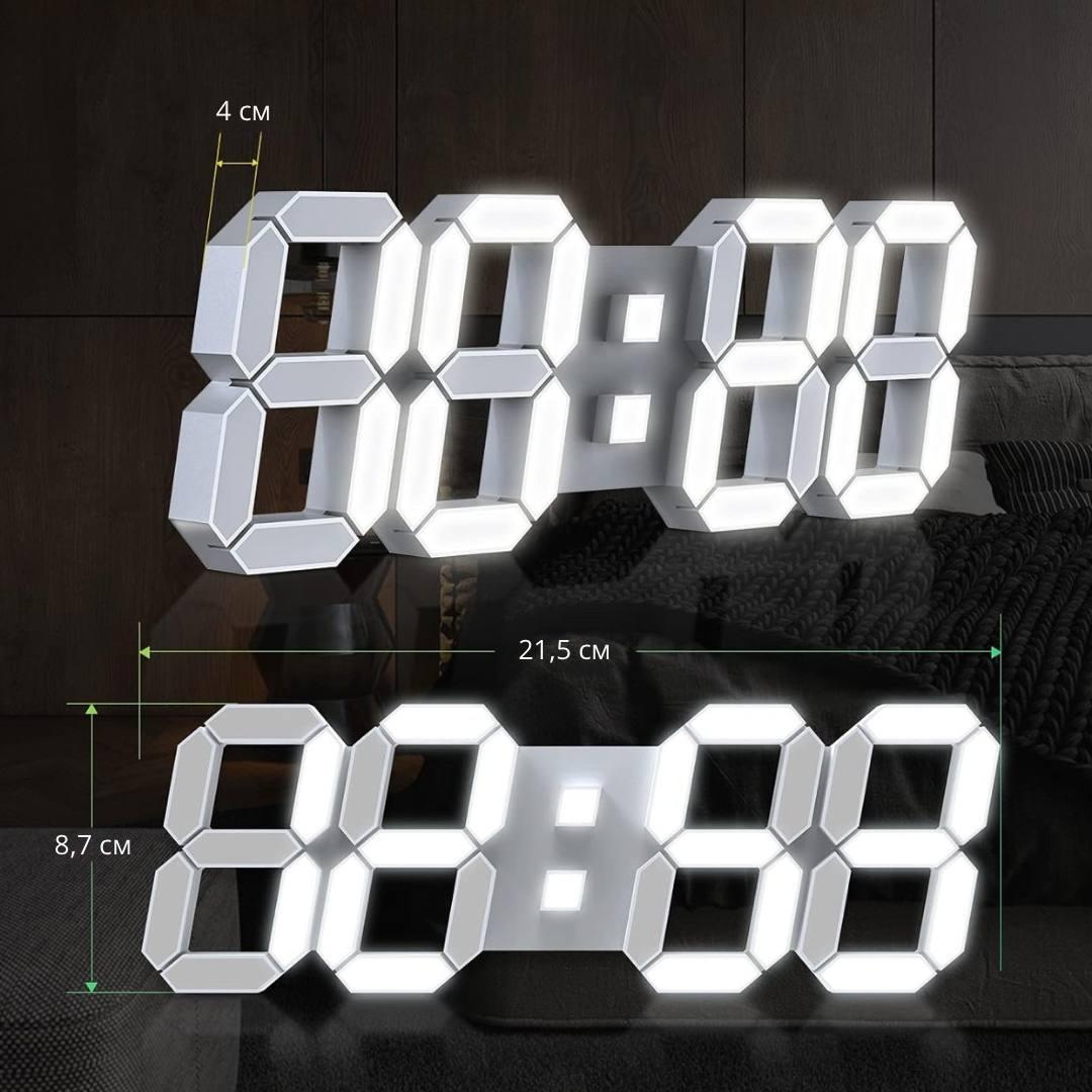 Часы настольные электронные 3D Bodasan с будильником термометром белая подсветка Белый (HF3D) - фото 7