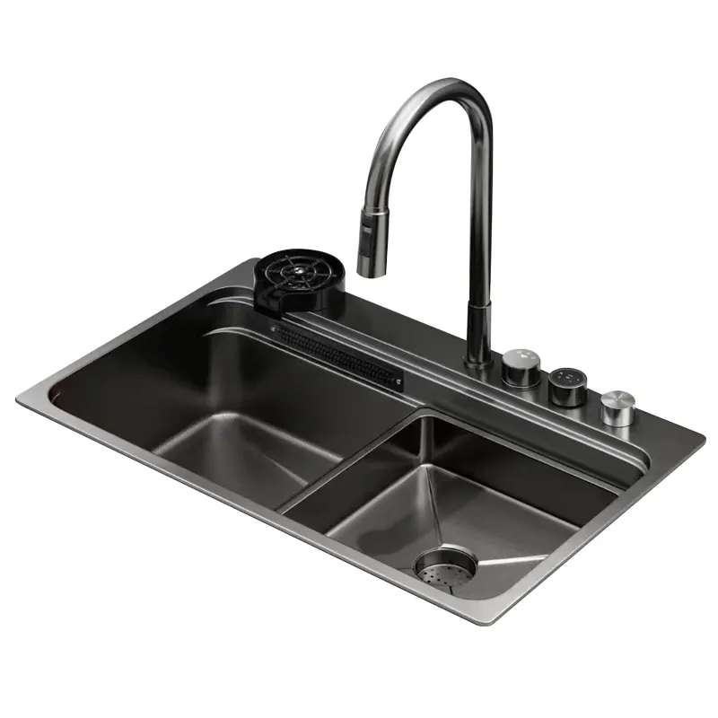 Мойка Zerix ZH7548-SET-03 Nano-Black со встроенным смесителем из нержавеющей стали 750х480х215 мм (ZM5577)