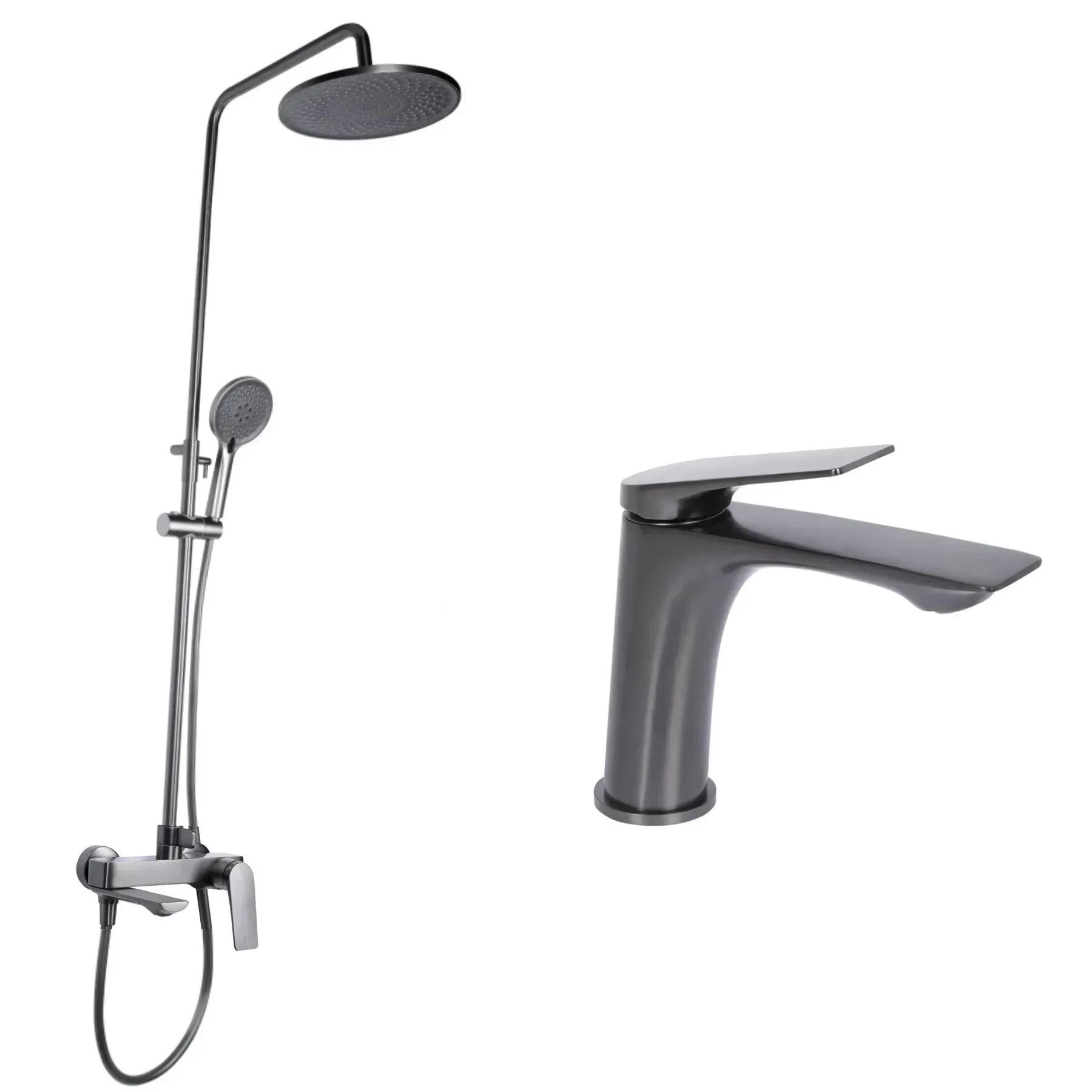 Комплект змішувачів для ванни та умивальника Qtap Vlasta QTVLA111GMB45651 Gunmetal Black PVD Графітовий (27309352)