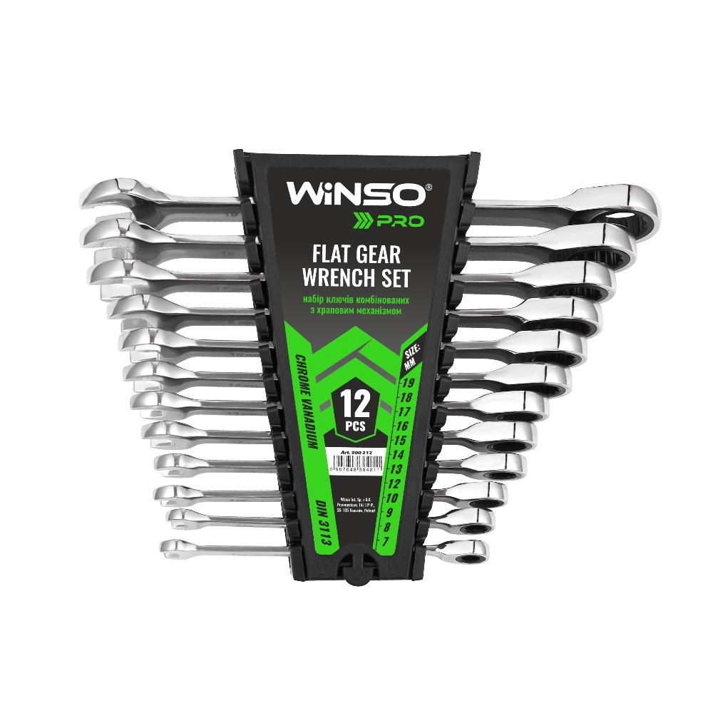 Набор ключей комбинированных WINSO PRO CR-V с трещоткой 12 шт.