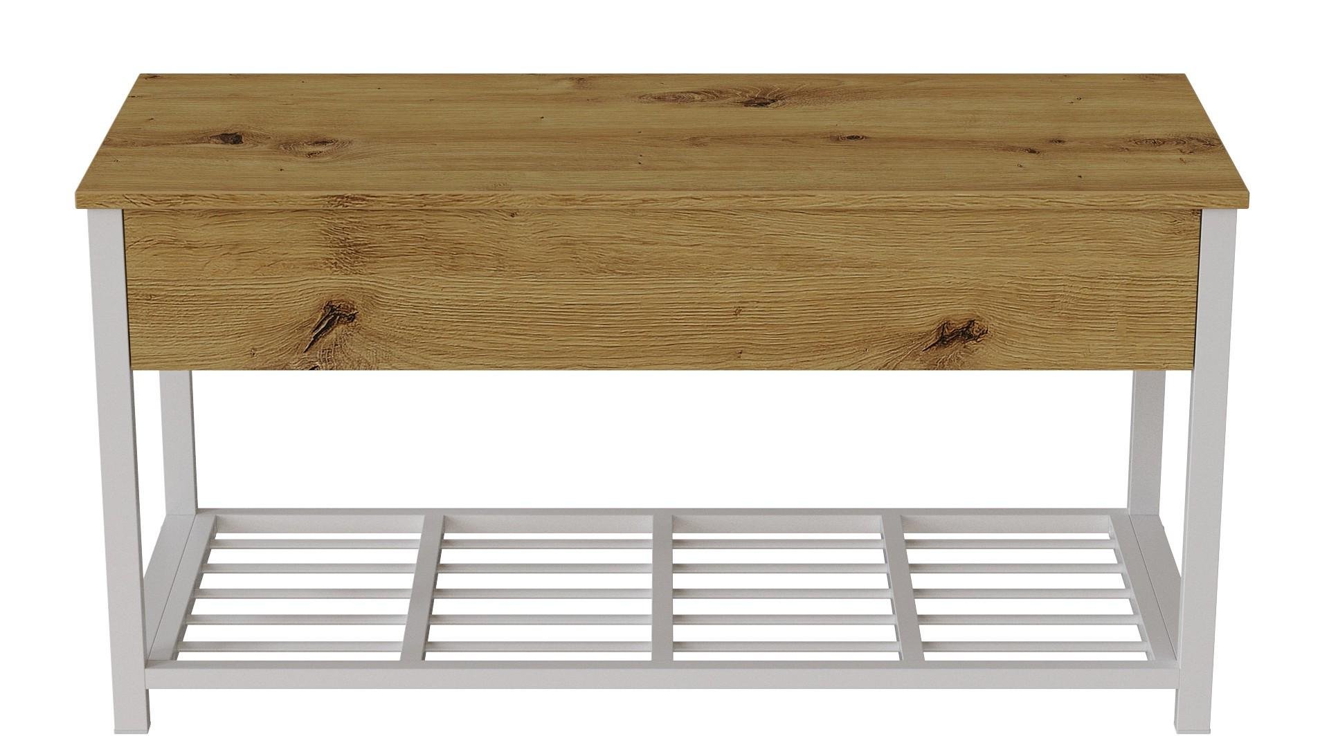 Банкетка с ящиком Ferrum-decor Дрейк 2 металл/ДСП 16 мм 550x1200x400 мм Белый/Дуб Артизан (FRD-103078)