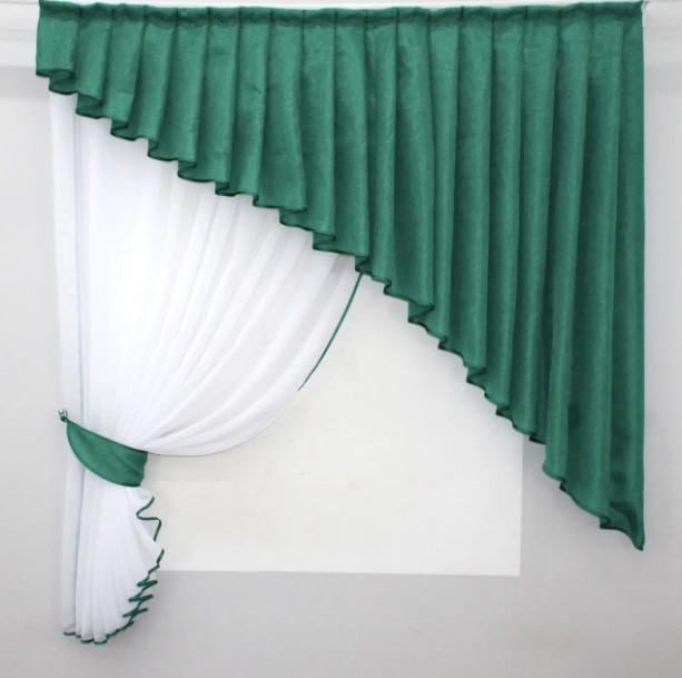 Тюль/ламбрекен на кухню 150х170 см Бирюзовый/Белый (039к)