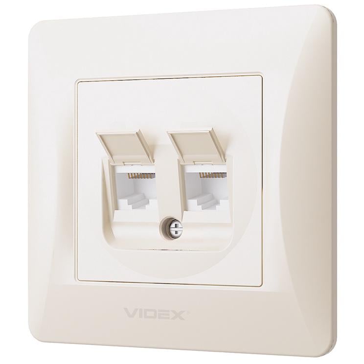 Двойная компьютерная розетка Videx Binera CAT6 VF-BNSK2PC6-CR Кремовый