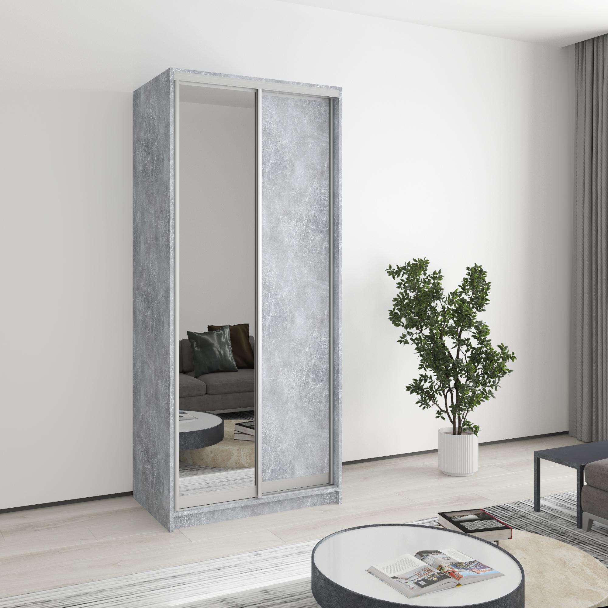 Шкаф-купе двухдверный MebelStar Уни AL ДСП/зеркало 90x60x210 см Бетон (MBS-2629) Шкаф-купе двухдверный MebelStar Уни AL ДСП/зеркало 90x60x210 см Бетон (MBS-2629)