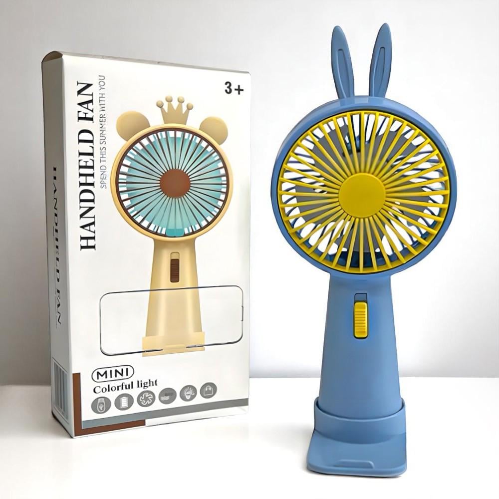 Вентилятор портативный Зайчик с ушками на аккумуляторе и USB Голубой (51-бла-39558)