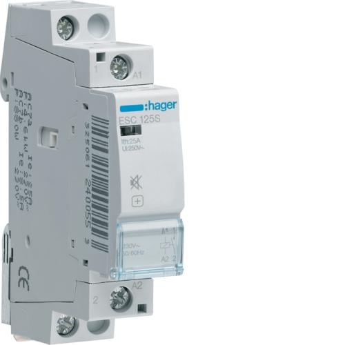 Контактор модульний Hager 1P 25A 1NO 230V безшумний (ESC125S)