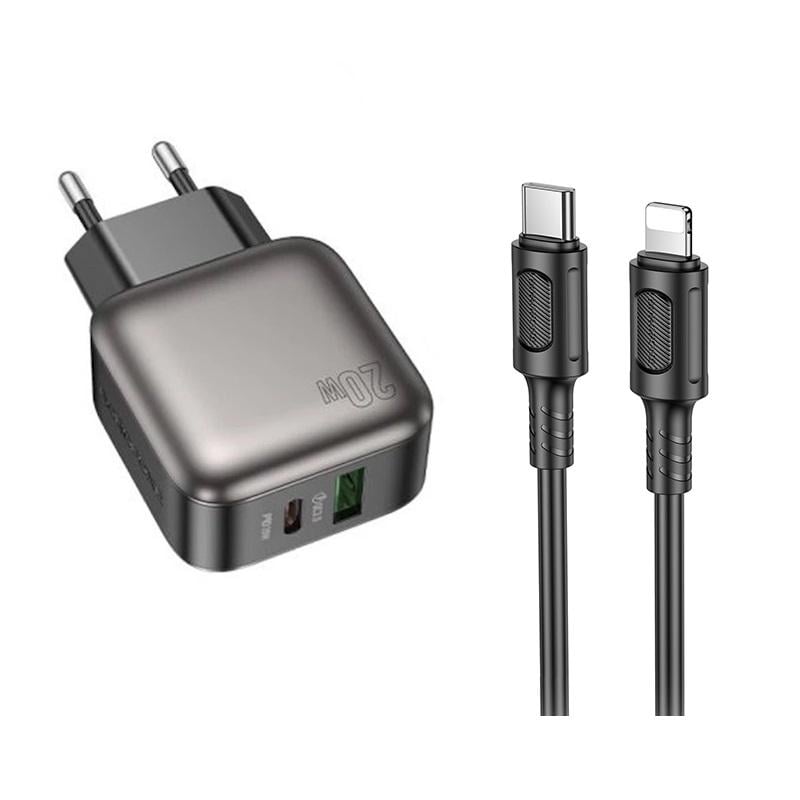 Зарядний пристрій мережевий з кабелем Borofone BAS54A Absolute PD20W+QC3.0 charger set C to iP EU Black (6941991116216)