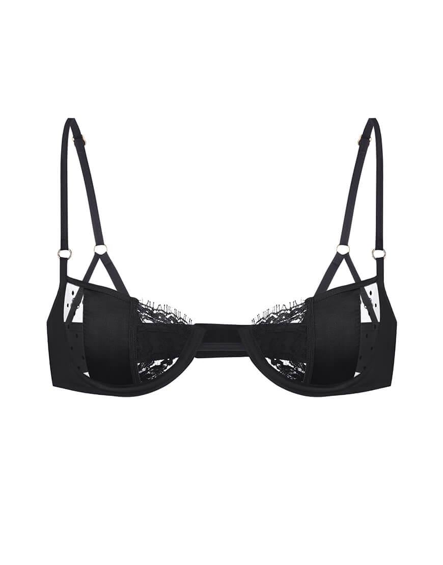 Бюстгальтер балконет із шовку жіночий PEACH PEACH LINGERIE чорний 70A
