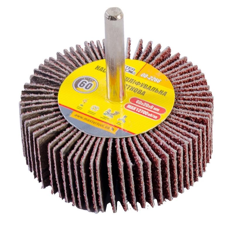 Насадка шлифовальная лепестковая MasterTool зерно 60 60х20 мм со стержнем 6 мм (08-2266)