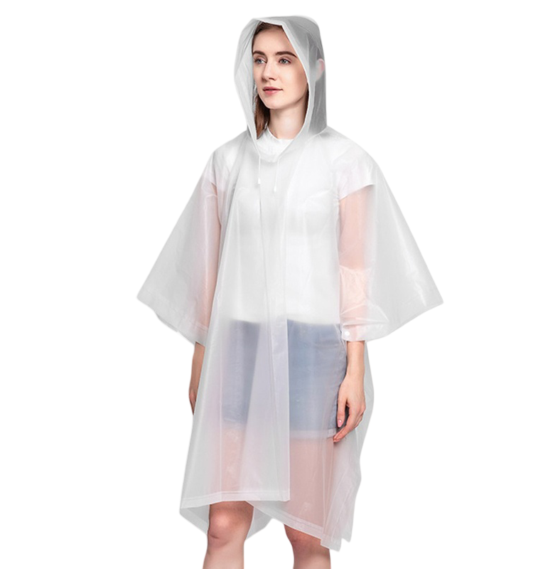Дождевик многоразовый с капюшоном на кнопках унисекс EVA 140х110 см Белый (29685)