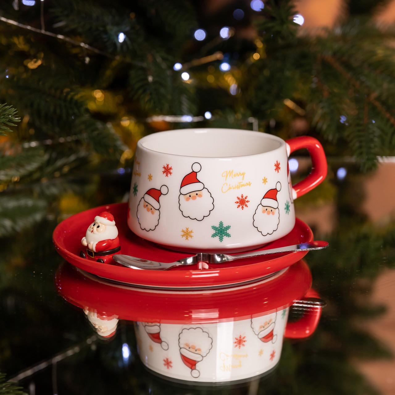 Чашка для латте-арту порцелянова Merry Christmas з блюдцем 250 мл (FM-CS-10A) - фото 1 Чашка для латте-арту порцелянова Merry Christmas з блюдцем 250 мл (FM-CS-10A) - фото 1