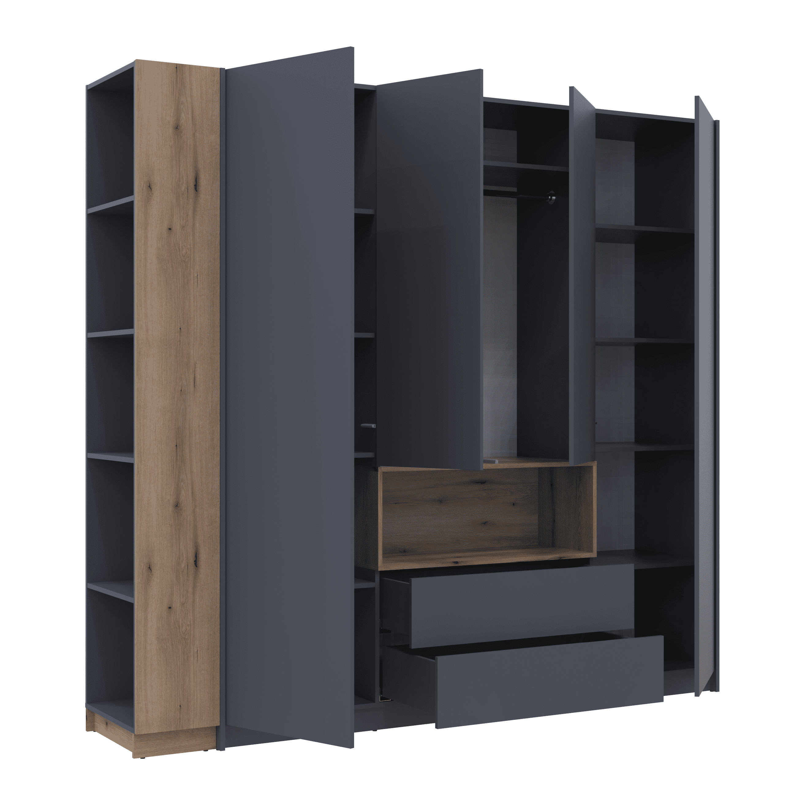 Шкаф для одежды с нишей и этажеркой Дейл инверсия 4 ДСП 234х52х220 см Графитовый/Дуб Эвок (42005158)