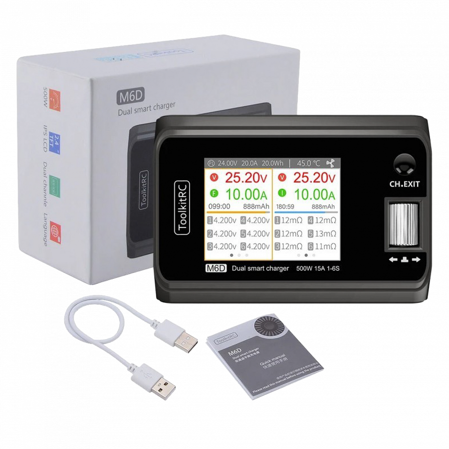 Зарядний пристрій для акумуляторів ToolkitRC M6D DC 500W 25A SYNC з блоком живлення S-520-26 26V 20A - фото 8 Зарядний пристрій для акумуляторів ToolkitRC M6D DC 500W 25A SYNC з блоком живлення S-520-26 26V 20A - фото 8
