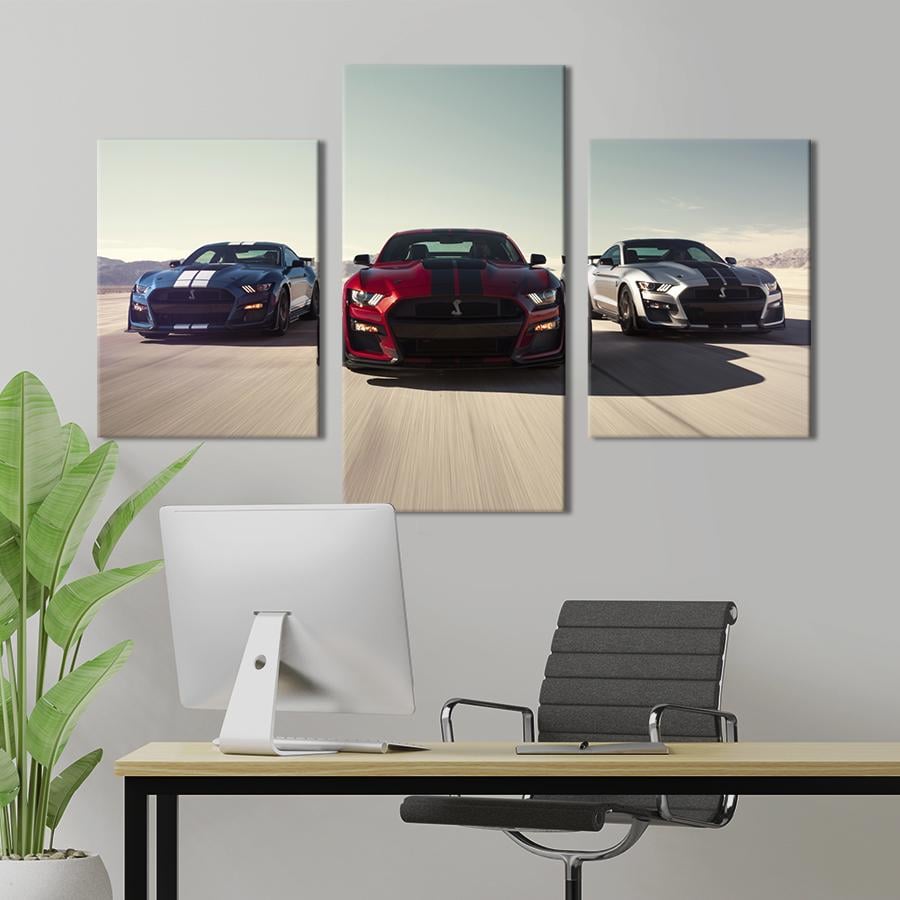 Картина на полотні триптих Три розкішні машини Ford Mustang Shelby GT500 141x90 см (1262-32)