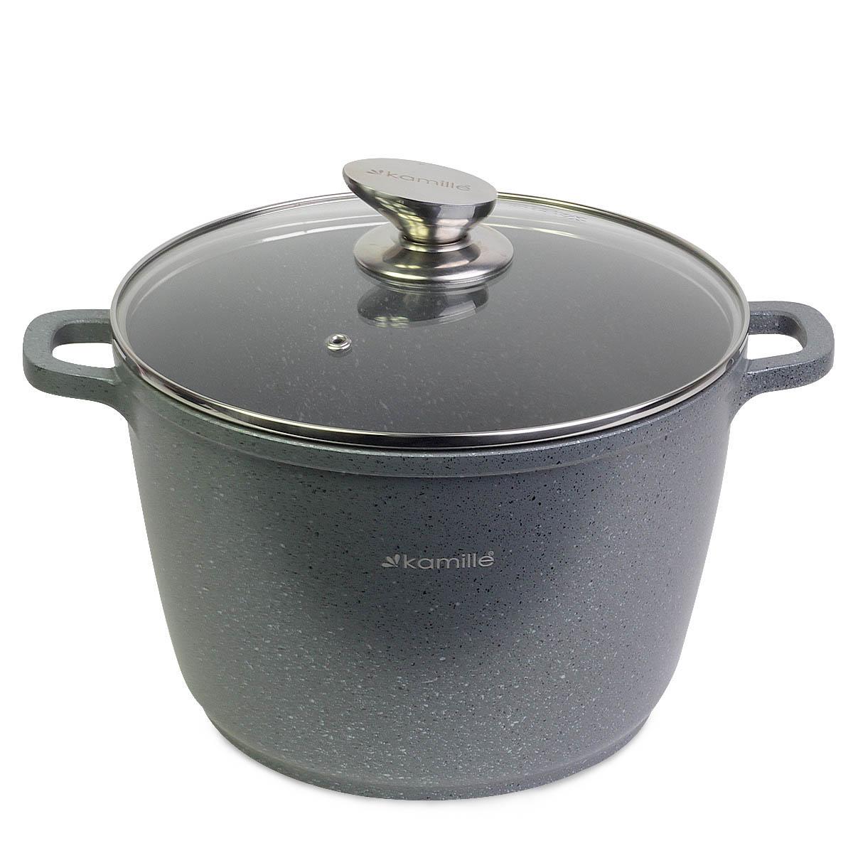 Кастрюля со стеклянной крышкой Kamille KM-4427 алюминиевая литая с гранитным антипригарным покрытием 6,2 л Серый (124-84-4427)