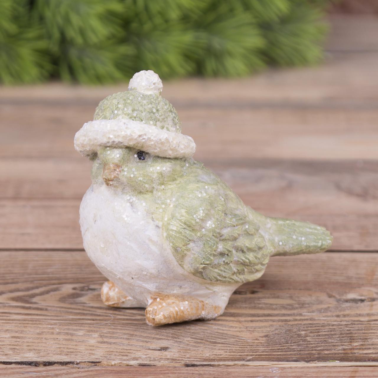 Статуэтка керамическая воробушек в шапке Мятный (4470)