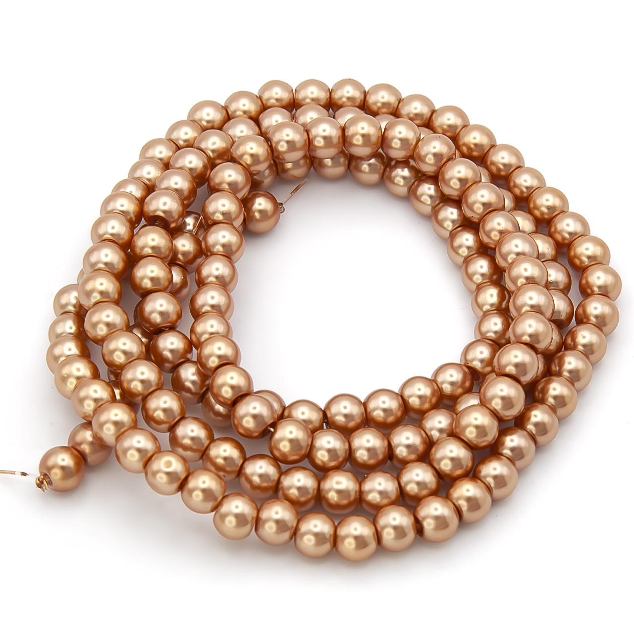 Бусины стеклянные на нитке под жемчуг 6 мм 80 см 145 шт. Капучино (БЖ0006ш50)