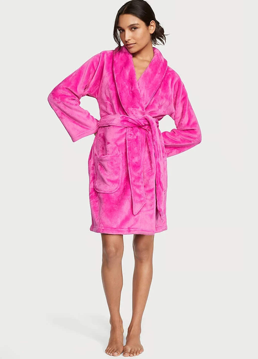 Халат жіночий Victoria's Secret Short Cozy Robe плюшевий XS/S Рожевий (17648642)