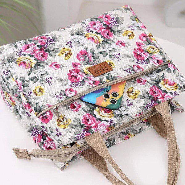 Женская сумка с цветочным принтом 31х25х13 см Бежевый (M00694-1) - фото 5 Женская сумка с цветочным принтом 31х25х13 см Бежевый (M00694-1) - фото 5