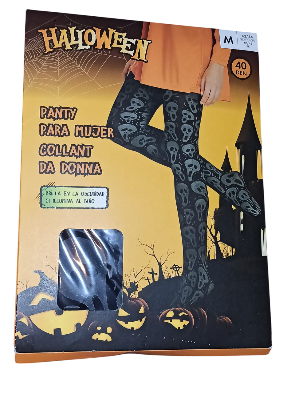 Колготки женские Черепа принт светятся в темноте на Хэллоуин 40 den М р. 42/44 Черный (L0416) - фото 3