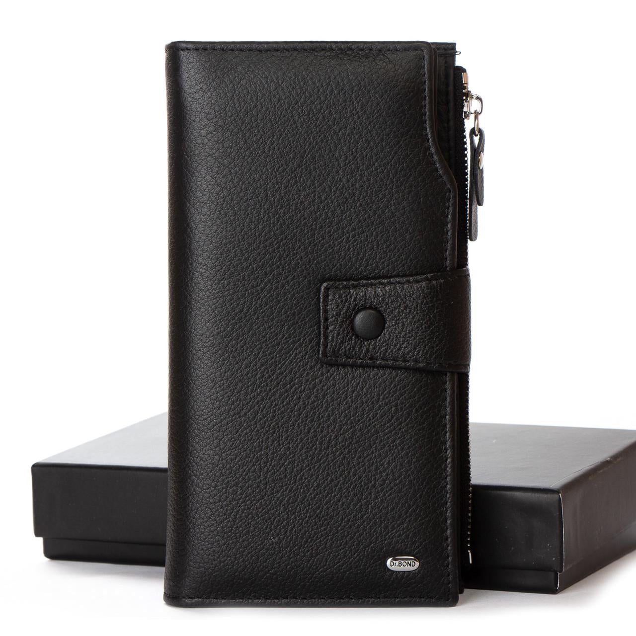 Гаманець чоловічий Dr. Bond стильний натуральна шкіра Чорний (MB-2 black)