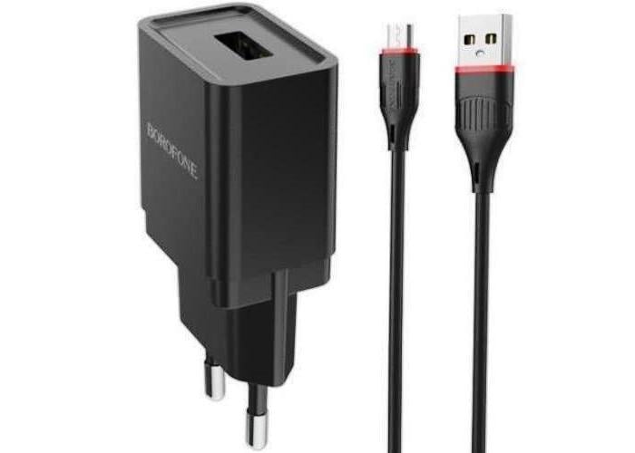 СЗУ + кабель micro USB Borofone BA19A Black - фото 2