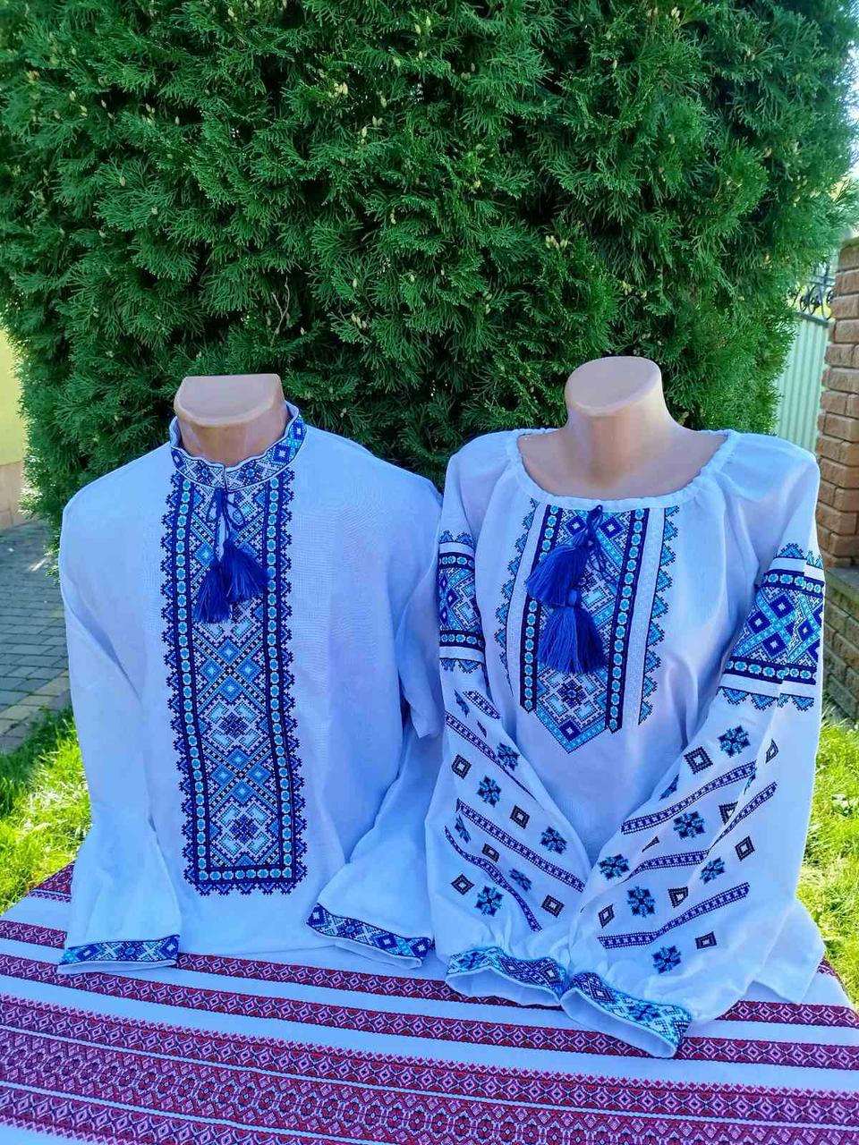 Вишиті сорочки для пари Квітковий орнамент синій ексклюзив р. 54 (2769852184)