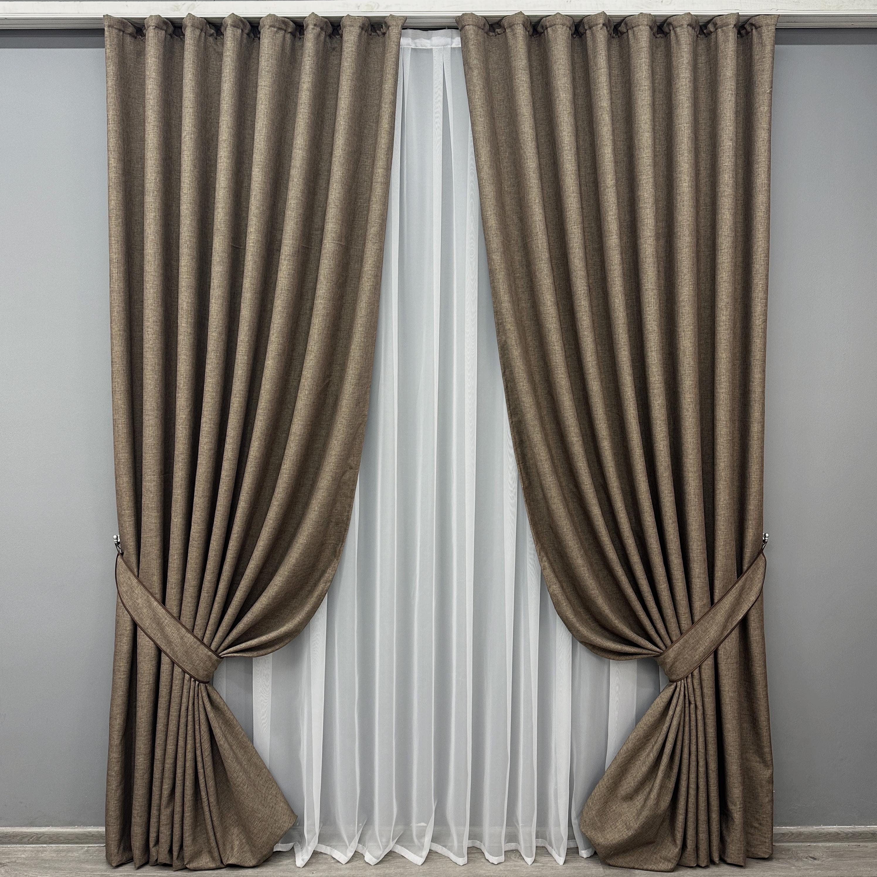 Комплект готовых штор VR-Textil Лен ALORA-TON № 1873ш 200х290 см 2 шт. Какао (32-163)