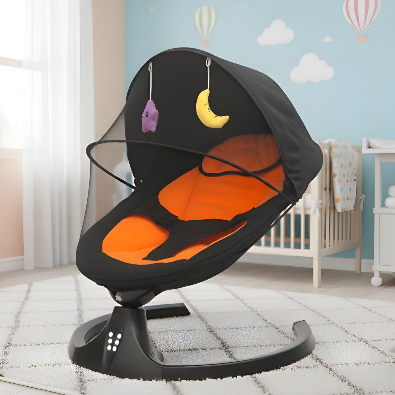 Дитячий шезлонг-гойдалка електричний 0232-1/МК з пультом Bluetooth та таймером Чорний