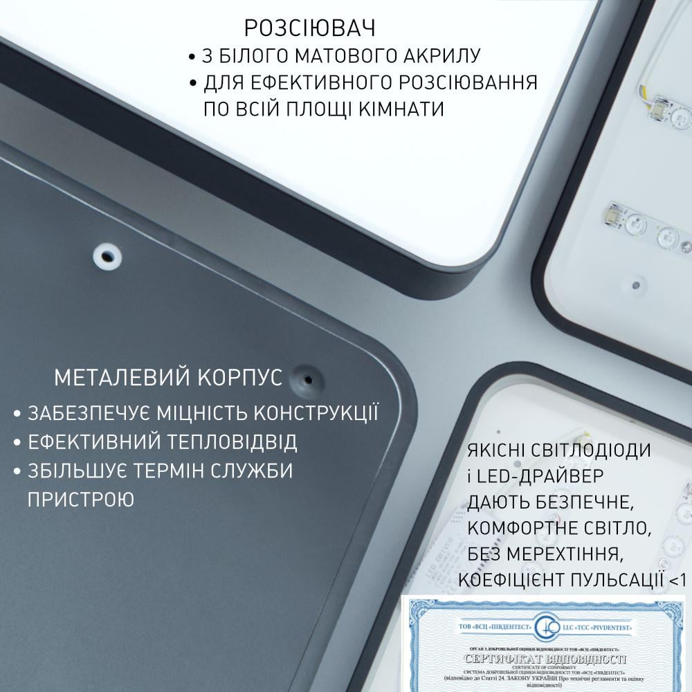 Світильник світлодіодний ESLLSE ONIX S 90 Вт 500x500x50 мм Чорний - фото 3