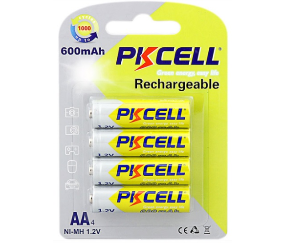 Аккумуляторные пальчиковые батареи PKCELL AA 1,2V 600 мАч NiMH Rechargeable Battery 4 шт. (09335)