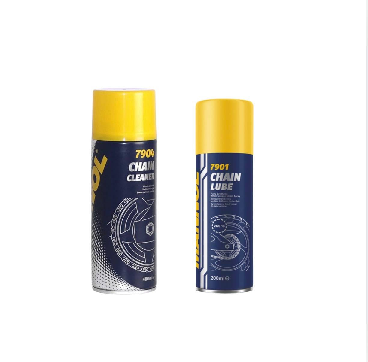 Набор для ухода за цепью мотоцикла Mannol Chain Cleaner 400 мл/Mannol Chain Lube 200 мл Набор для ухода за цепью мотоцикла Mannol Chain Cleaner 400 мл/Mannol Chain Lube 200 мл