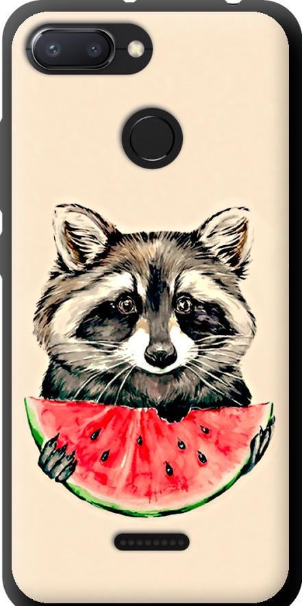 Чехол на Xiaomi Redmi 6 Енотик с арбузом (4605b-1521-42517)