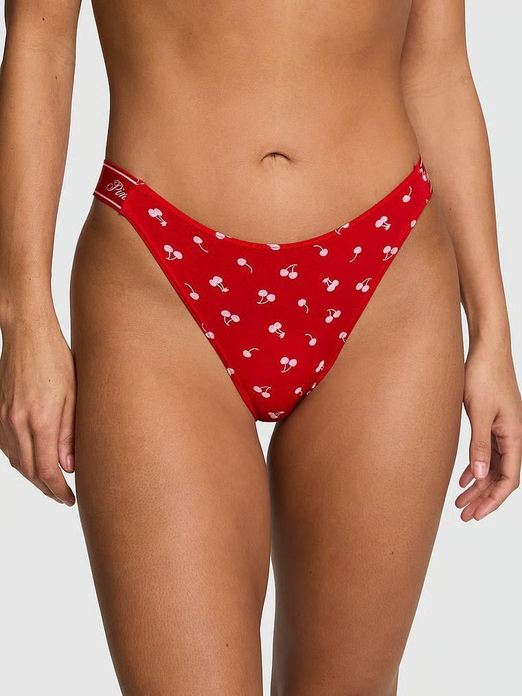 Трусики стринги Victoria's Secret Pink Logo Cotton Shine High-Leg Thong Panty S Красный (27170358)
