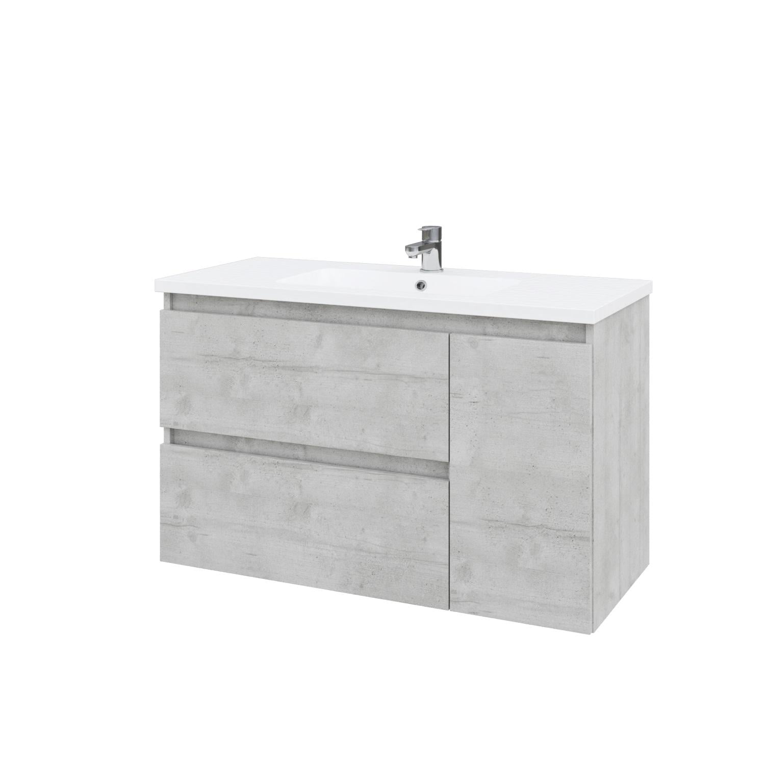 Тумба подвесная MEBLIBUD RENE 100 с 2-мя ящиками/корзиной для белья с умывальником Flat левосторонняя Монолит 100 см