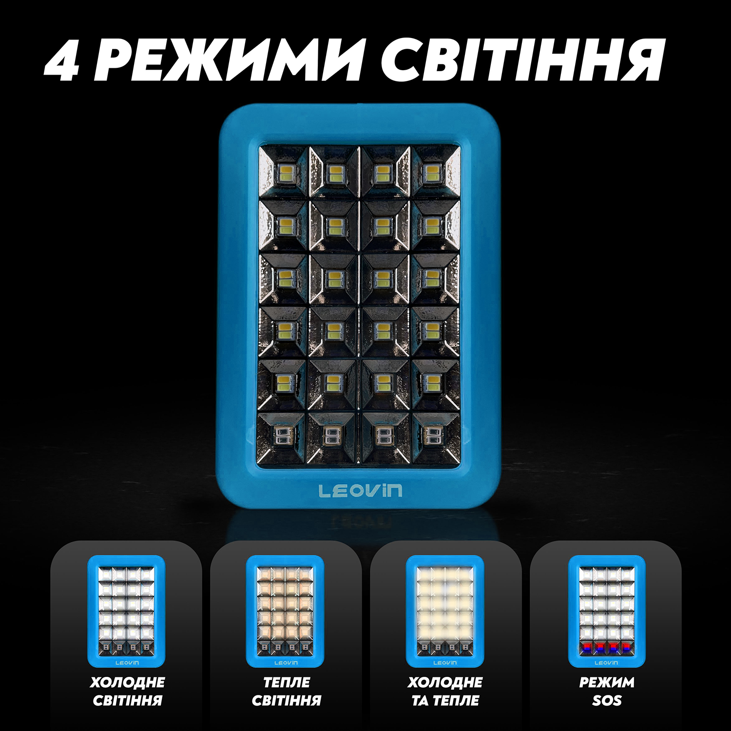 Світильник акумуляторний Leovin LE-012 LED 50 W аварійний прожектор з сонячною панеллю та повербанком Синій - фото 5