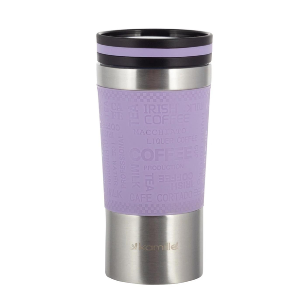 Термокружка с силиконовой TPR-вставкой Kamille KM-2156 из нержавеющей стали 380 мл Стальной/Фиолетовый (150-84-2156)