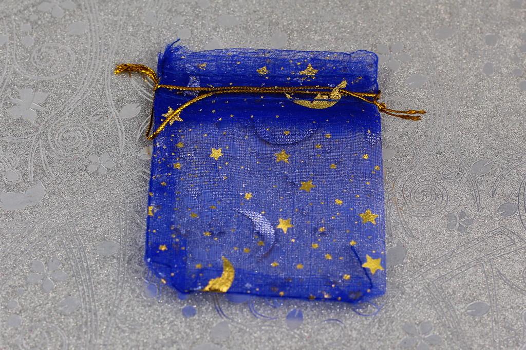 Мішечок з органзи місяць із зірками 8,5х6,5 см Синій (1698534795) - фото 2