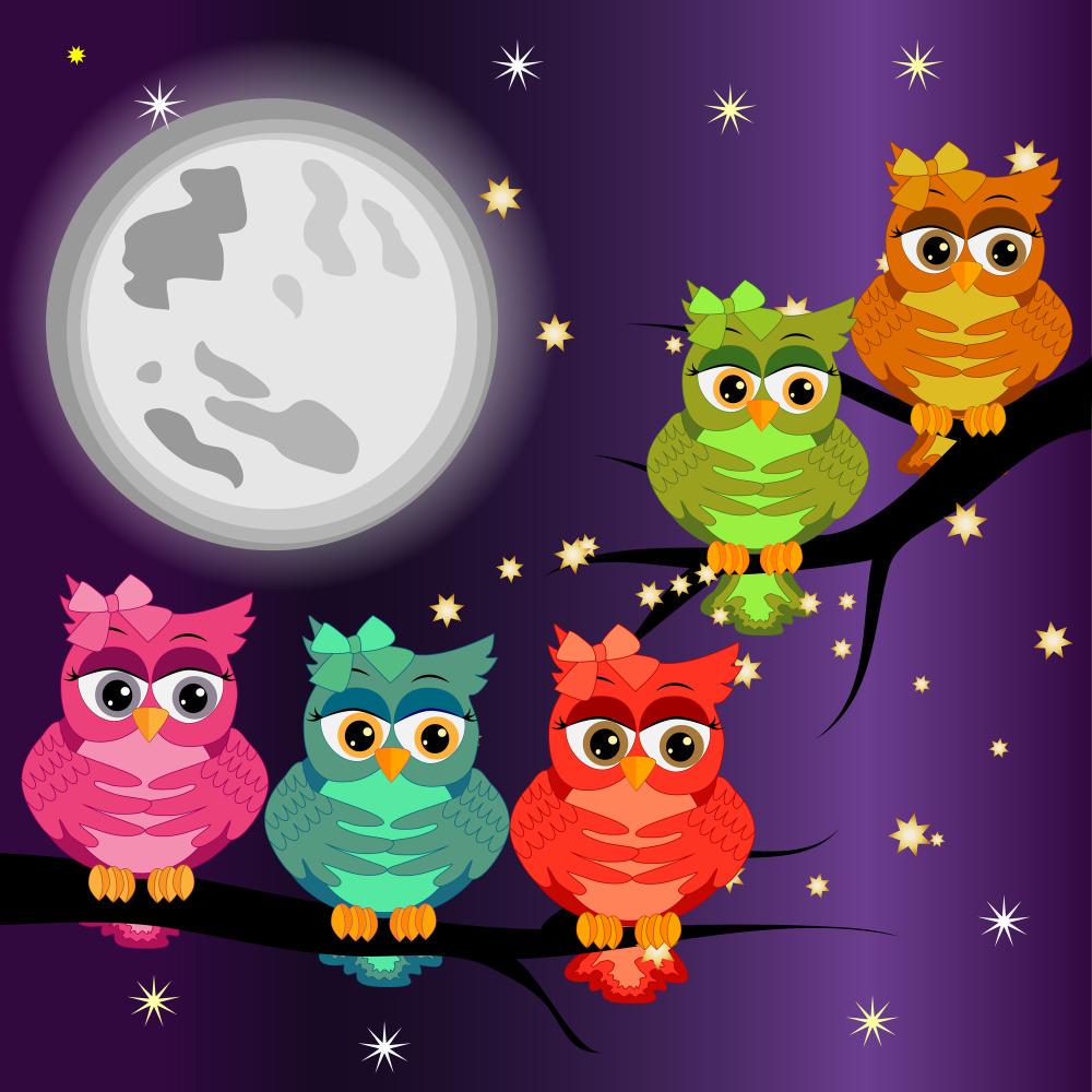 Картина по номерам Strateg Премиум Совы на ветке под луной с лаком и уровнем 30х30 см (ES193)