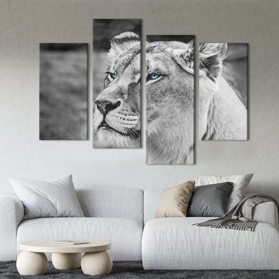 Модульная картина из четырех частей на холсте интерьерная картина Королева зверей львица 129x90 см (186-42)